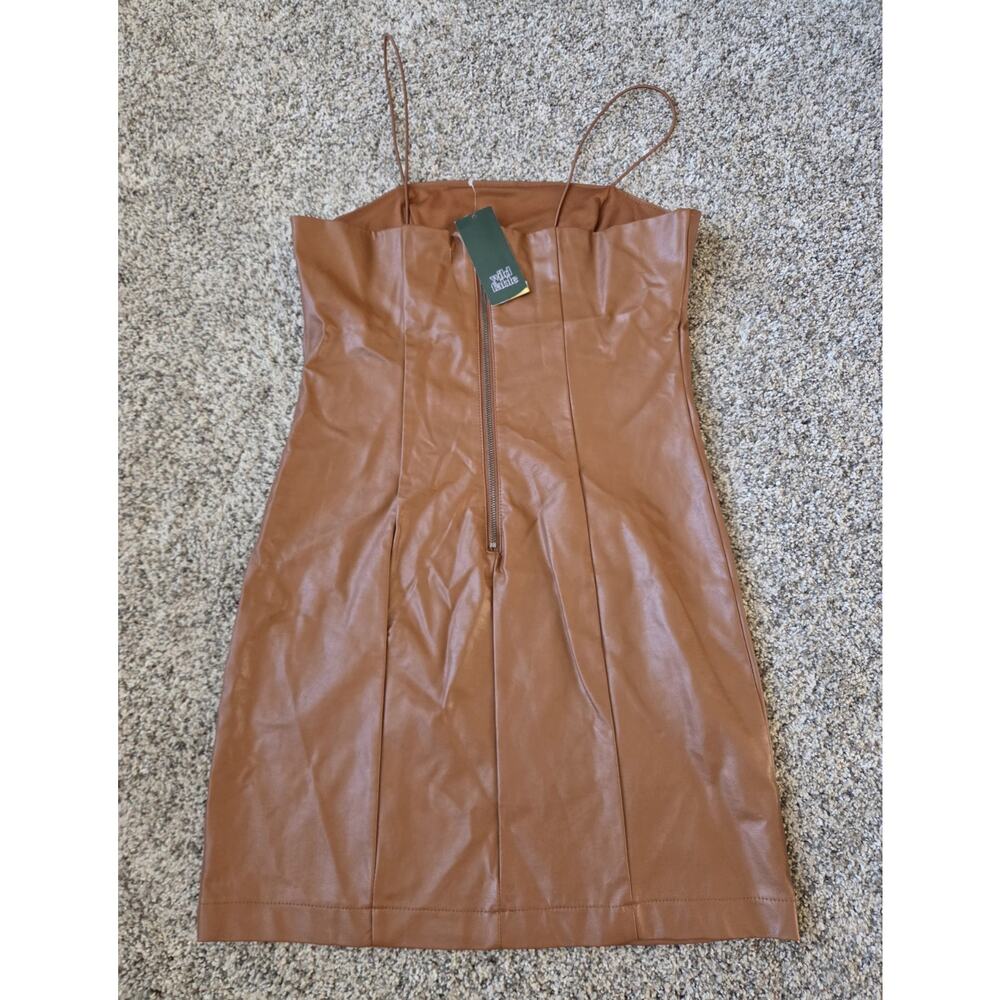 NWT Wild Fable Brown Leather Slip Mini Dress Spaghetti Strap Sz S - Picture 2 of 11